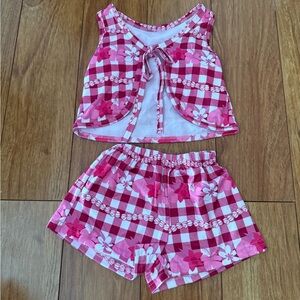 Pink and White Floral Gingham Two-Piece Set